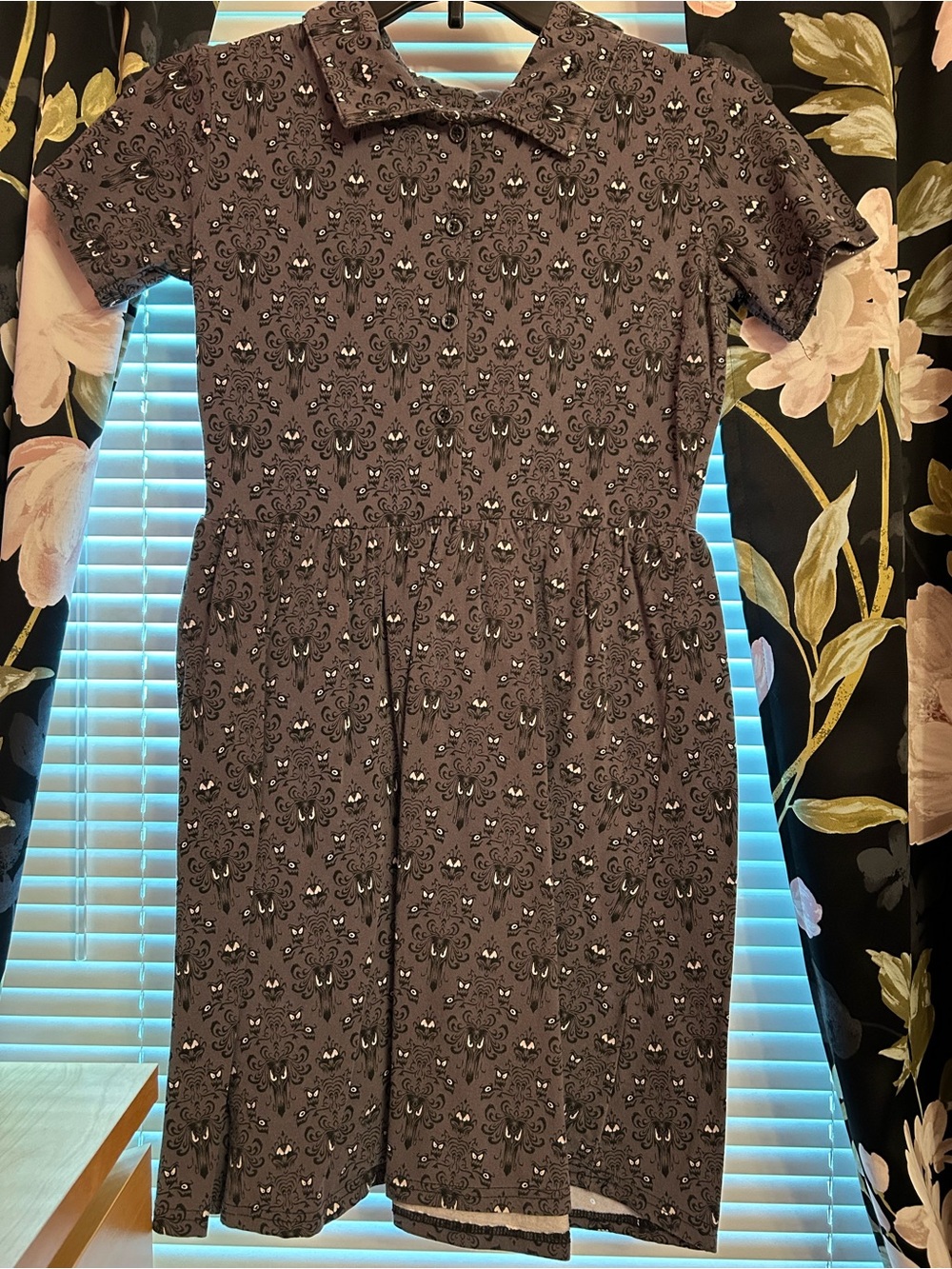 Cakeworthy Collared Short Sleeve Button-Up Dress Haunted Mansion Print